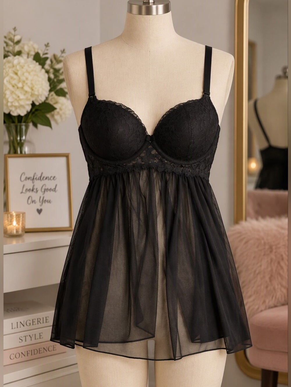 Victoria's Secret Black Lace Babydoll / Chemise – Size 36C